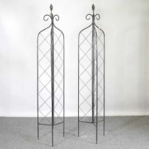 A pair of folding metal garden lattice spires, 166cm high (2)