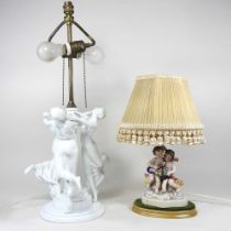 A Rosenthal white glazed porcelain figural table lamp base, 66cm high, together with another