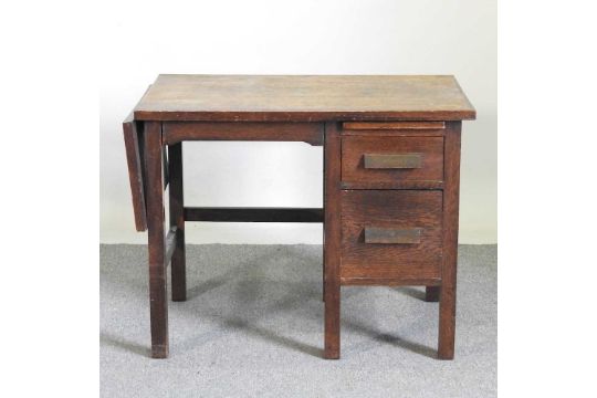 A 1930's oak single pedestal desk 122w x 61d x 72h cm - Image 1 of 11