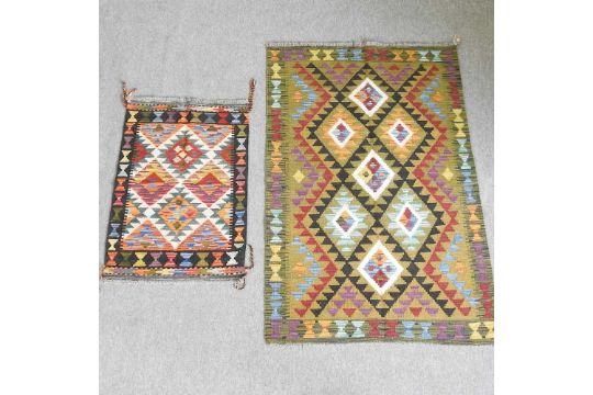 A small kelim rug, with all over diamond pattern, 152 x 97cm, together with another smaller, 91 x - Image 1 of 5