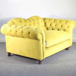 A contemporary lime green velvet upholstered button back chesterfield sofa 175w x 108d x 75h cm