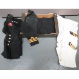 Selection Of Royal Navy Uniforms including post 1953 Commander's service dress tunic and