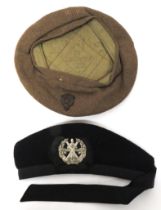 WW2 General Service Beret And Glengarry khaki woollen crown, body and lower band beret.  Plastic