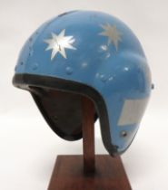 Attributable MKI Bone Dome Flying Helmet blue overpainted crown with silver painted stars and lines.