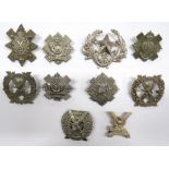 10 x Scottish Regiment Bonnet/Cap Badges including white metal Royal Scots (Vol) ... White metal