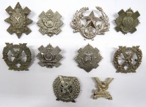 10 x Scottish Regiment Bonnet/Cap Badges including white metal Royal Scots (Vol) ... White metal