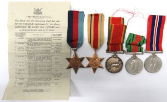 WW2 South Africa Medal Group consisting 1939-45 Star, Africa Star, Defence medal, 1939-45 War medal,