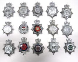 15 x Police/Constabulary Helmet Plates including plated and enamel QC Staffordshire Police ...