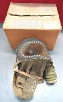 WW2 Baby's Respirator In Borough Of Bedford Issue Box khaki painted, steel framework.  Inner