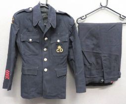 WW2 ARP/CD Tunic And Slacks consisting dark blue/black, single breasted tunic.  Patch chest