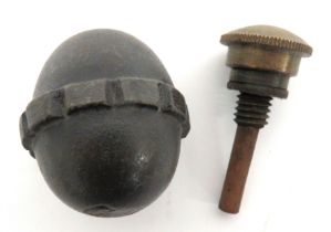 WW1 Inert German Egg Grenade cast iron, small egg grenade with central ridged band.  Removable,