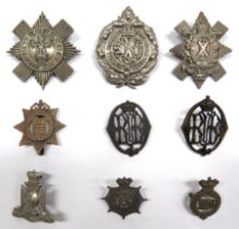 9 x Various Victorian/Edwardian Badges consisting white metal 1st Wiltshire R.V. ... White metal Vic