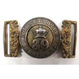 39th Dorsetshire Regiment Victorian Officer's Belt Buckle gilt foliage scroll shoulders.  Silvered