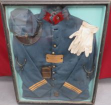 WW1 Period French Officer's Tunic, Kepi And Accessories all items framed with label "French
