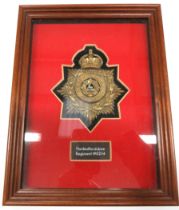 Post 1901 Bedfordshire Regiment Other Ranks Helmet Plate brass, KC backing star.  Central disc "