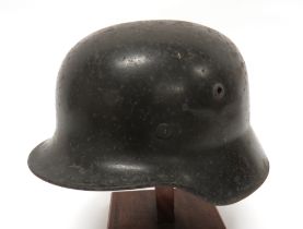 German Third Reich Luftwaffe Double Decal M1935 Steel Helmet dark brown painted shell with lower