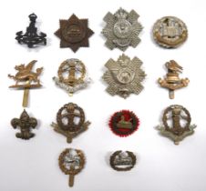 14 x Infantry/Territorial Badges including white metal KC 4/5 Batt Royal Scots ... Brass Liverpool