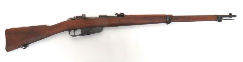 Deactivated Italian M38 Carcano Rifle 6.5 mm, 27 1/4 inch, blackened barrel.  Front blade sight