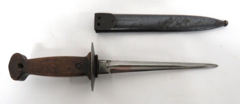 WW1 Belgian Combat Trench Knife 7 3/4 inch, double edged blade with offset fuller.  Steel, oval disc