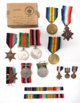 Small Selection Of WW1 And WW2 Medals consisting 2 x WW1 Victory medals named ""5200 Pte J J Evans W