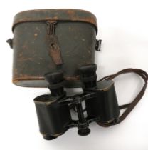 WW1 Period German/Austrian Field Binoculars black painted brass body with maker ""Goerz