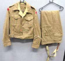 Royal Engineers 1937/40 Pattern Battle Dress Jacket And Trousers khaki woollen, single breasted,