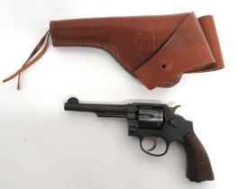 Deactivated Smith & Wesson Service Revolver .38, 5 inch, fixed barrel.  Front blade sight.  Top of