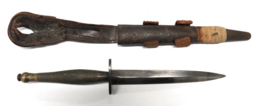 WW2 2nd Pattern "B2" Example Fairbairn & Sykes Commando Knife 6 1/2 inch, double edged blade.  Blued
