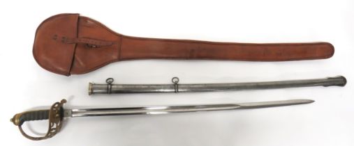 Royal Engineers 1857 Pattern Officer's Sword 33 inch, single edged, slightly curved blade.  Large