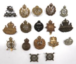 17 x Various Badges including bronzed KC NAAFI ... Brass KC NACB ... Bronzed KC Royal Military