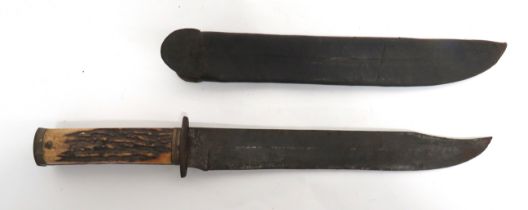 Victorian Period Bowie Knife 10 1/4 inch, single edged, clipped point blade.  Steel, oval
