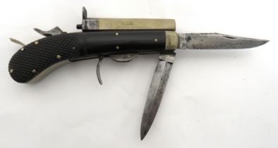 Scarce Unwin & Rodgers Percussion Combination Knife Pistol white metal and steel, octagonal barrel