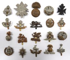 20 x Infantry Cap Badges including white metal KC Yorkshire Reg ... Brass KC Royal Scots
