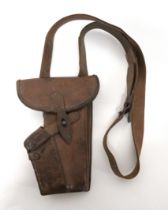 WW1 Period Austrian M1912 Steyr Pistol Holster brown leather holster with side fitted pouch and