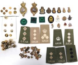 27 x Royal Irish Hussars And QRIH Badges including 2 x bi-metal, Vic crown horse bit mounts ...