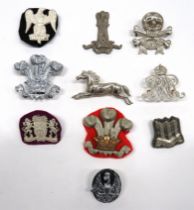 10 x Cavalry/Yeomanry Arm Badges consisting silvered Greys ... White metal 5th DG ... White metal KC