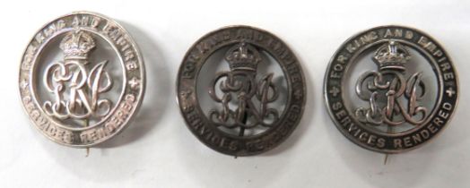 Three WW1 Silver Services Rendered Badges numbers consist ""373939"" ... ""428137"" ... ""435649"".