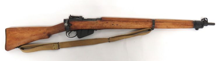 Deactivated Enfield Long Branch No 4 Rifle .303, 25 1/4 inch, blackened barrel.  Front sight with
