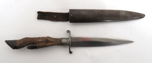 WW1/WW2 German Trench Knife 5 1/4 inch, single edged blade.  Steel, S shape crossguard.  Steel