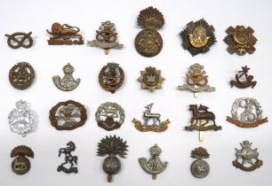 24 x British Infantry Cap Badges including brass KC Royal Scots Fusiliers ... White metal and gilt
