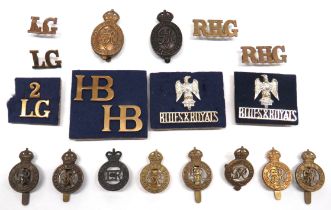 21 x Household Brigade Cap And Shoulder Titles cap include brass, KC First Life Guards ... Brass