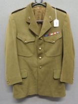 WW2 Officer's Royal Irish Hussars Service Dress Tunic khaki, single breasted, open collar tunic.