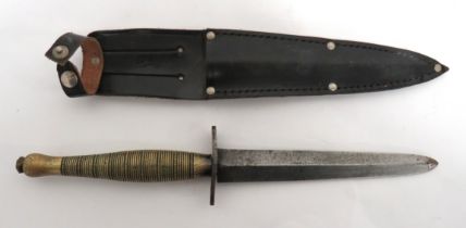 Beaded And Ribbed Fairbairn & Sykes Commando Knife 6 inch, double edged, repointed tip blade.  Oval,