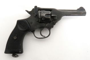 Deactivated Webley MKIV Service Revolver .38, 4 inch, blackened barrel with front blade sight.