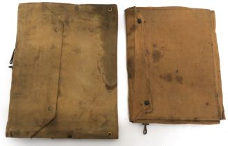 Two Large Size WW2 Map Cases consisting 18 x 14 inch, khaki canvas example.  Inner wooden