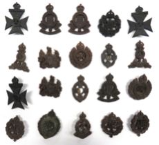 20 x WW2 Plastic Economy Cap Badges consisting 3 x KC ATS ... 3 x KC KRRC ... KC RAF ... 3 x KC RAOC