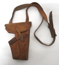 WW1 Period Austrian M1912 Steyr Pistol Holster brown leather holster with side fitted pouch and