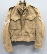 WW2 Home Guard Worcester 1937 Battledress Jacket khaki woollen, single breasted, closed collar,