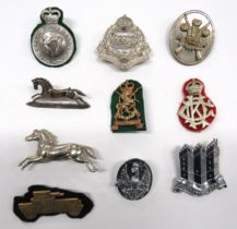 10 x Cavalry/Yeomanry Arm Badges consisting silver 3rd Hussars Horse ... Cast white metal, KC