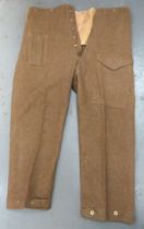 Pair Of 1937 Pattern Battle Dress Trousers khaki woollen, wide leg trousers.  Right hip with pleated